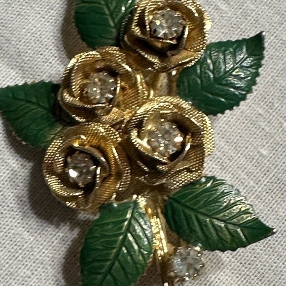 Vintage Signed Hobe Flower Mesh Gold tone Rose Brooch Pin - Picture 3 of 7